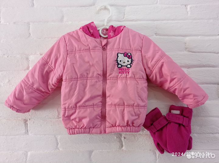 Куртка лёгкая hello kitty, размер 80-86 + варежки
