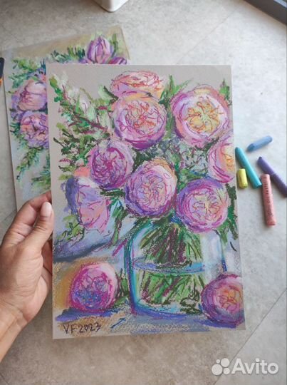Этюды наброски рисунки масляной пастелью цветы А4