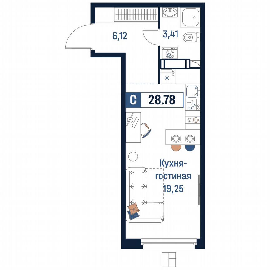 Квартира-студия, 28,8 м², 10/18 эт.
