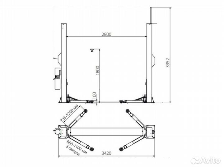 Подъёмник двухстоечный, 4 т (380В), темп TD4000R