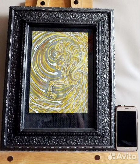 Картина, арт, акрил, А4, Золотой Конь