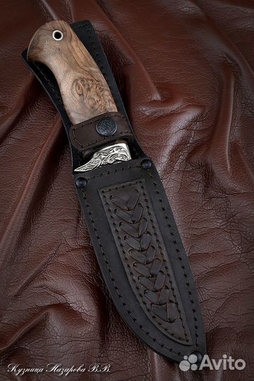 Нож Варан M390 карельская береза коричневая мельхи