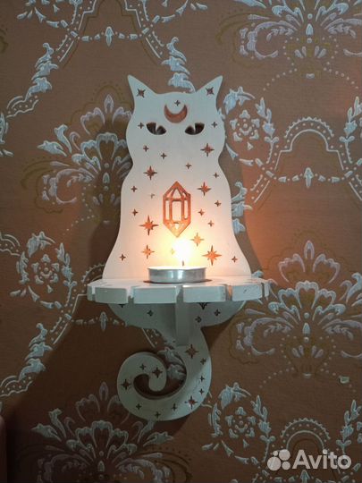 Полочка кошечка для свечей настенная