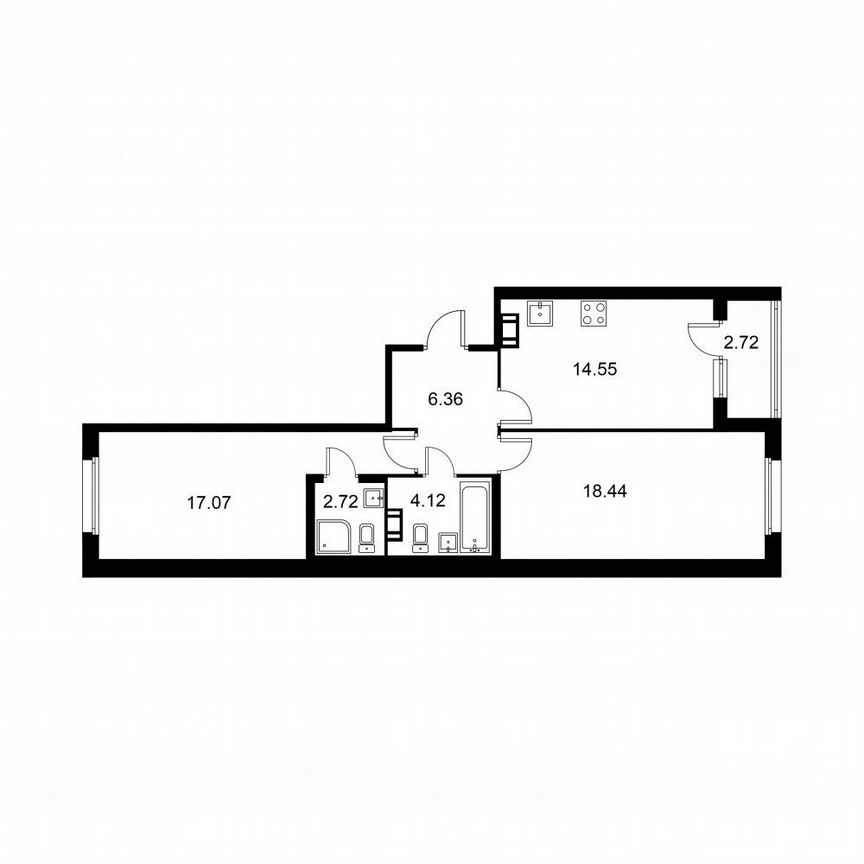 2-к. квартира, 64,6 м², 8/9 эт.