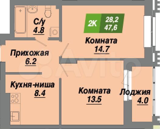 2-к. квартира, 47,6 м², 11/22 эт.