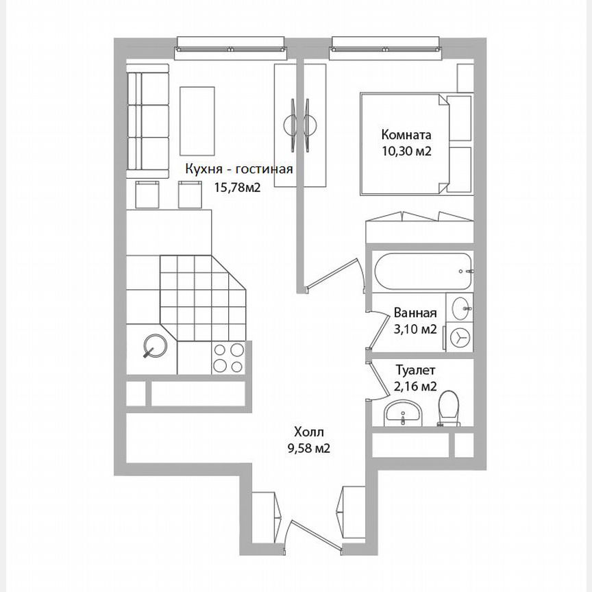 2-к. апартаменты, 40,9 м², 11/16 эт.