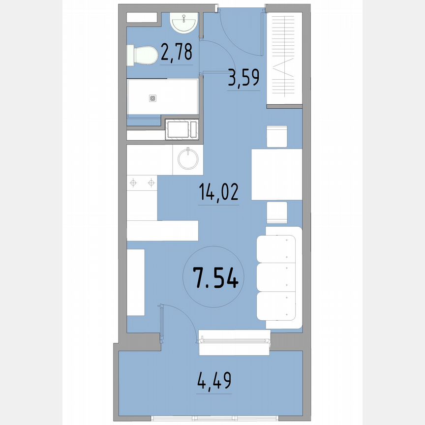 1-к. апартаменты, 25,1 м², 7/13 эт.