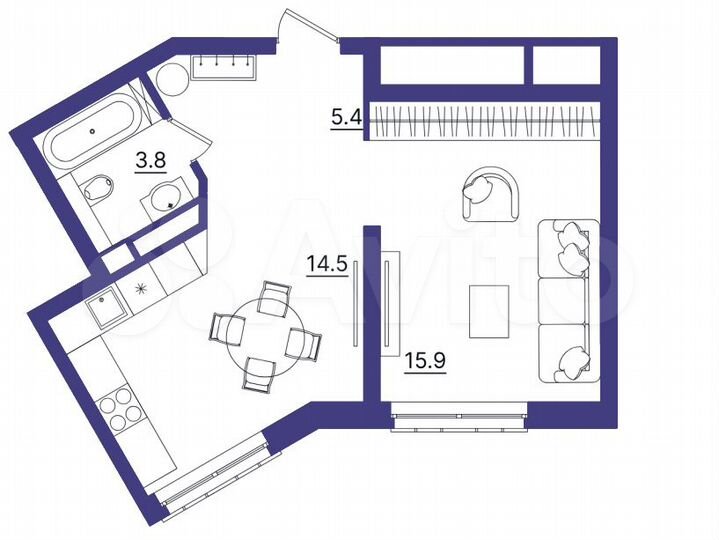 1-к. квартира, 39,6 м², 3/8 эт.