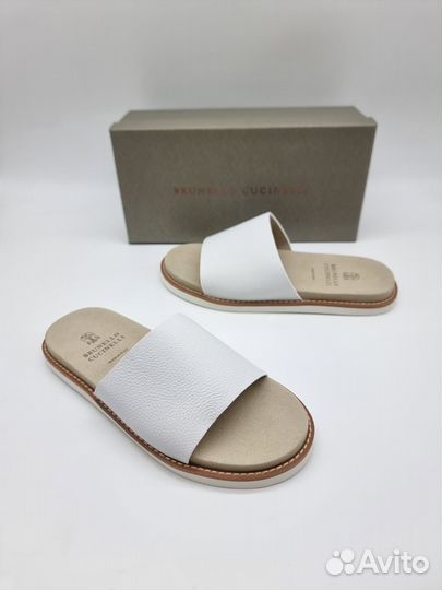 Белые шлёпанцы Brunello Cucinelli кожаные