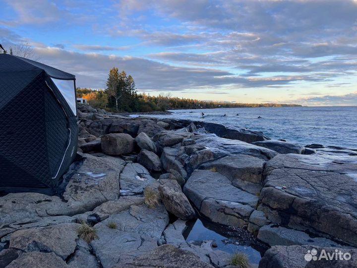 Мобильная баня с панорамными окнами