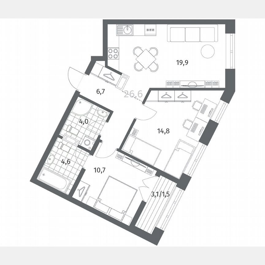 2-к. квартира, 62,2 м², 7/12 эт.