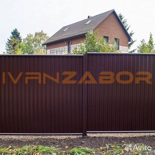 Забор из профнастила коричневый в Вичуге
