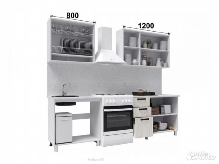 Кухня Диор 2000 со стеклянными фасадами белый/дуб