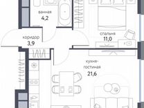 2-к. квартира, 40,7 м², 3/9 эт.