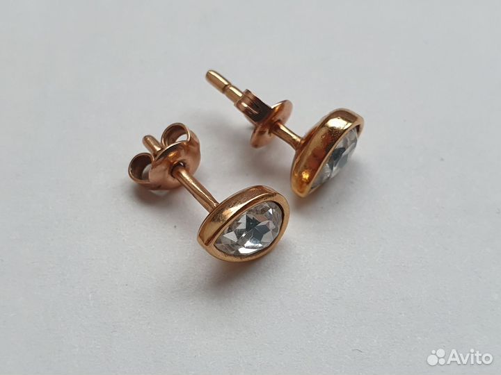 Серьги гвоздики пусеты, Swarovski, позолота