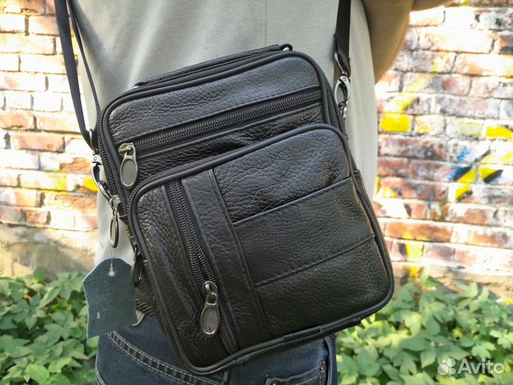 Сумка мужская натуральная кожа через плечо