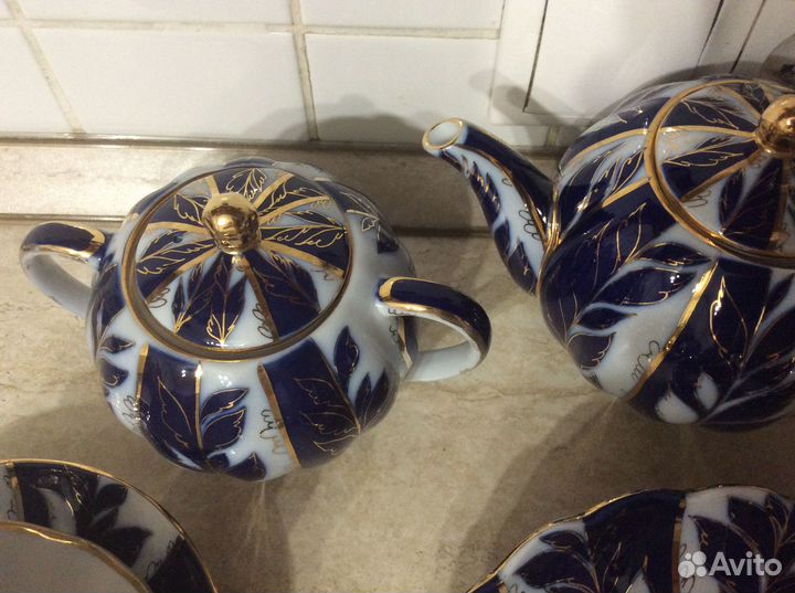 Чайный сервиз Зимний вечер лфз 70-е кобальт