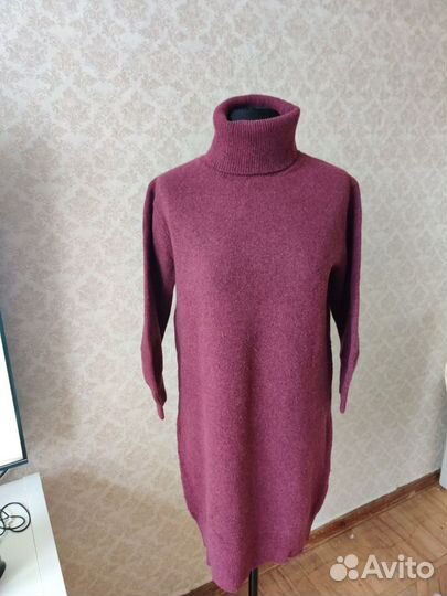 Платье-свитер шерстяное бордовое uniqlo s