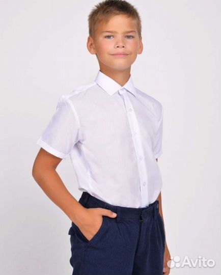 Рубашка белая короткий рукав приталенная 116 - 188