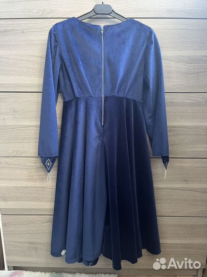 Платье синее из бархата р122