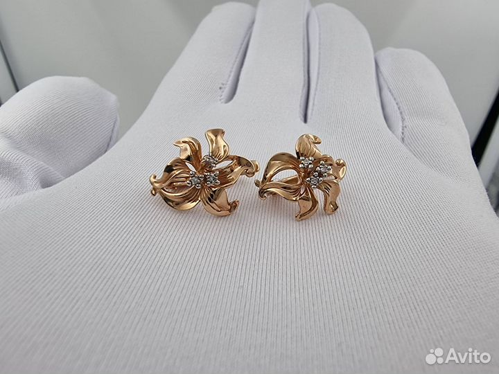 Золотые Серьги 585 пробы с бриллиантами. Рассрочка