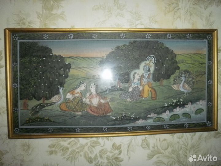 Семейство Кришна божество Индия батик рамка 51х26