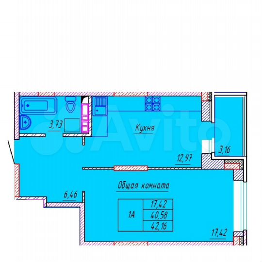 1-к. квартира, 42,2 м², 6/16 эт.