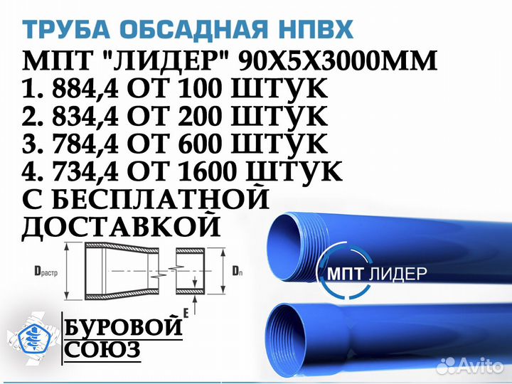 Обсадная труба 90х5х3000 нпвх мпт лидер