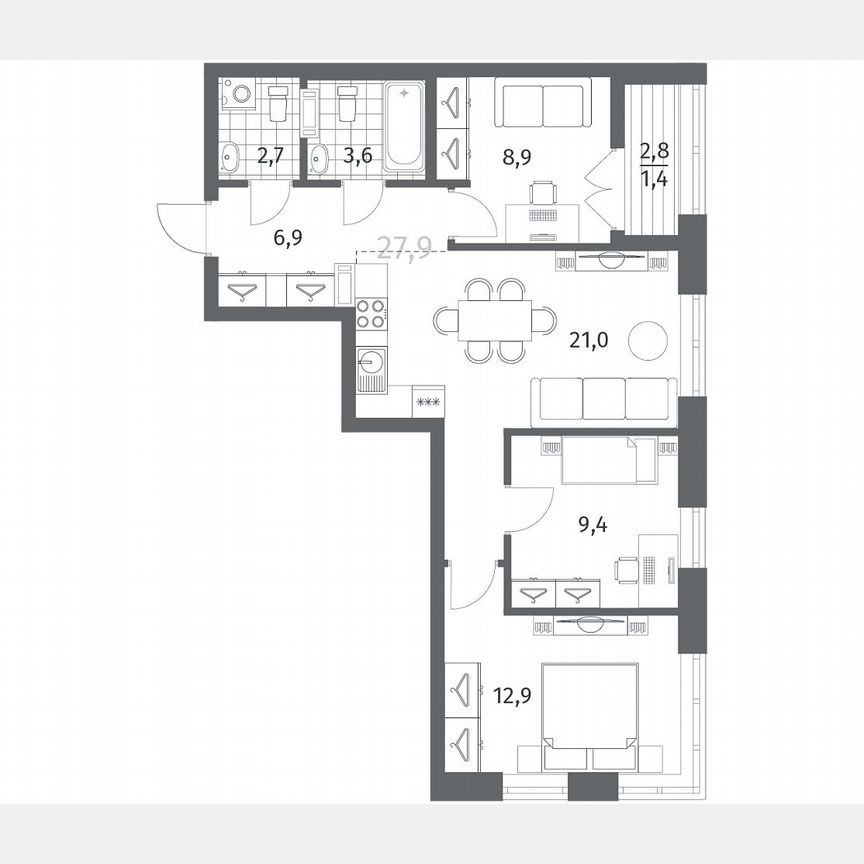 3-к. квартира, 67 м², 5/12 эт.