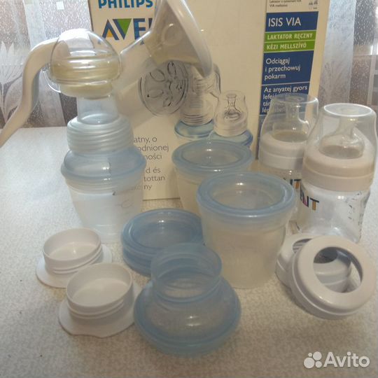 Ручной молокоотсос avent c контейнерами