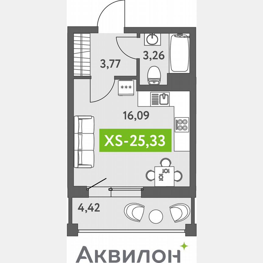 Квартира-студия, 26,1 м², 13/13 эт.
