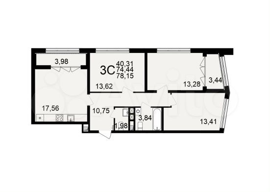 3-к. квартира, 78,2 м², 2/18 эт.
