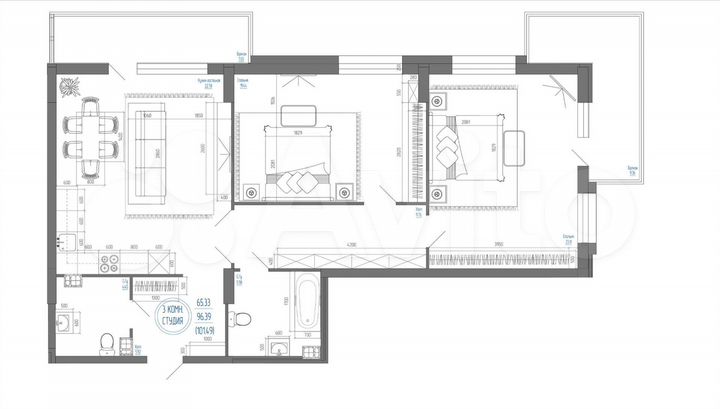 3-к. квартира, 101,4 м², 6/22 эт.