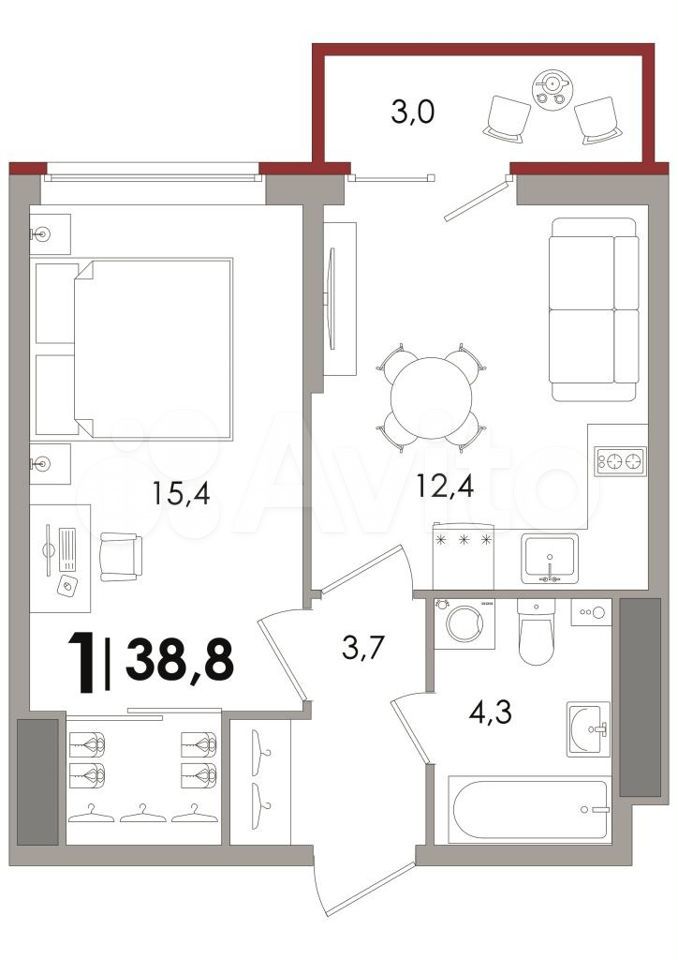 1-к. квартира, 38,8 м², 14/15 эт.