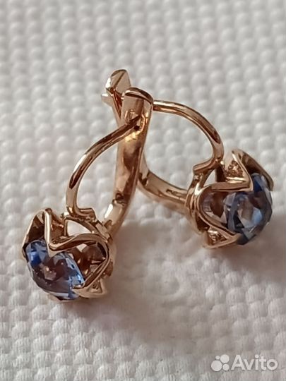Золотые серьги с сапфирами СССР