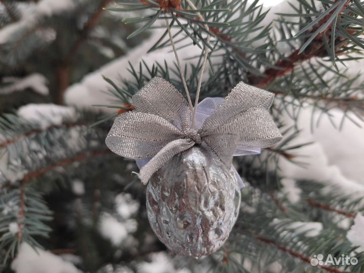 Елочные украшения из грецкого ореха, серебро, 20шт