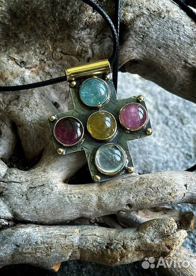 Восхитительный Крест турмалин гелиодор аквамарин