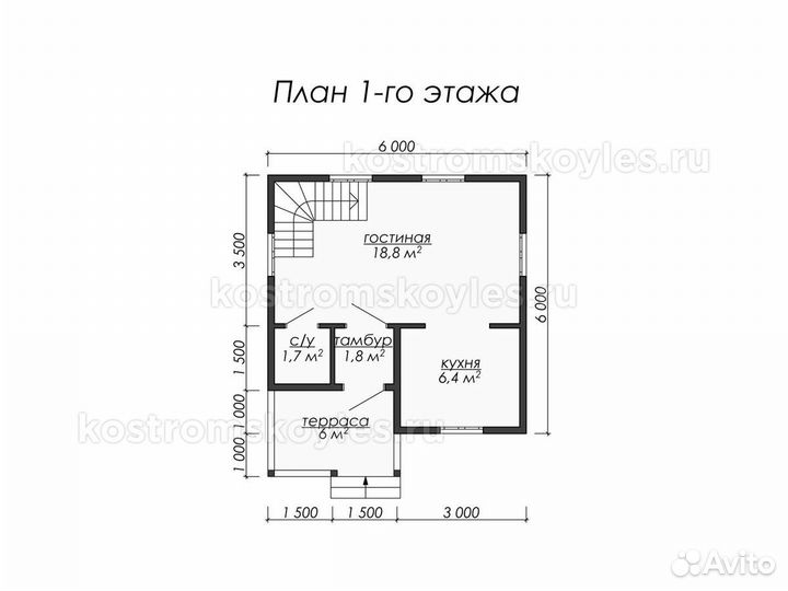 Дом из бруса 6 х 6 полтора этажа 67 м.кв