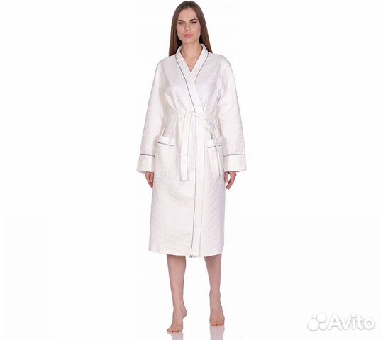 Халат вафельный Home One с кантом отбеленный 60