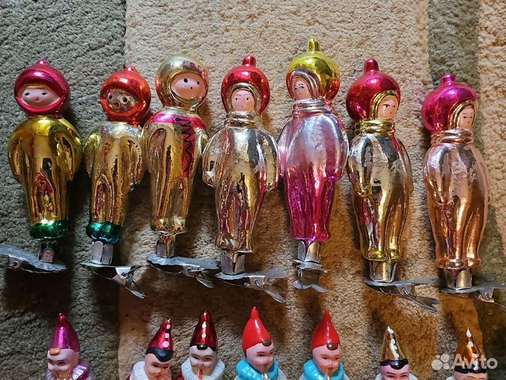 Клоуны с дудочкой,космонавты -елочные игрушки СССР