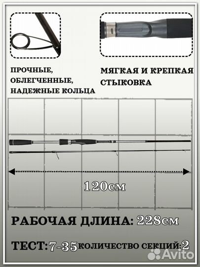 Спиннинговое удилище GAD fair New,228см.7.0-35гр.1