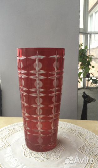 Ваза для цветов большая красный хрусталь СССР