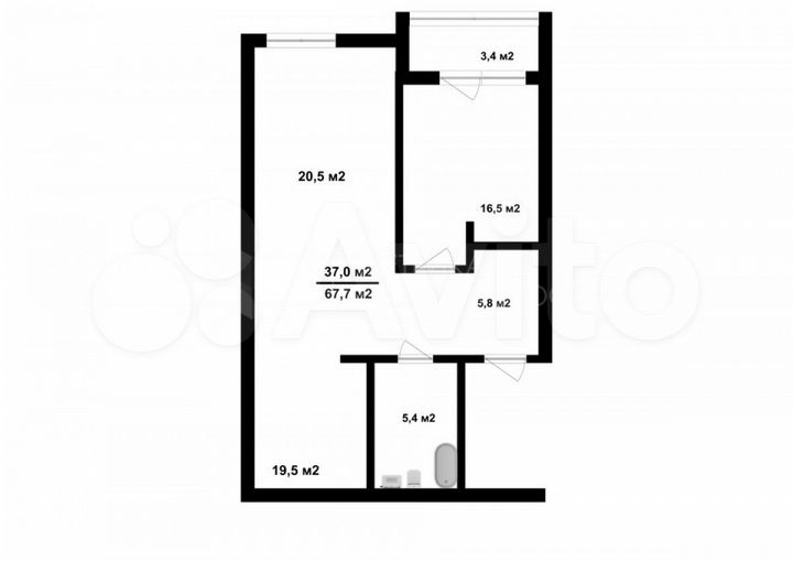 2-к. квартира, 68 м², 1/16 эт.