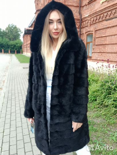 Норковая шуба трансформер 110 см 4 в 1 с капюшоном
