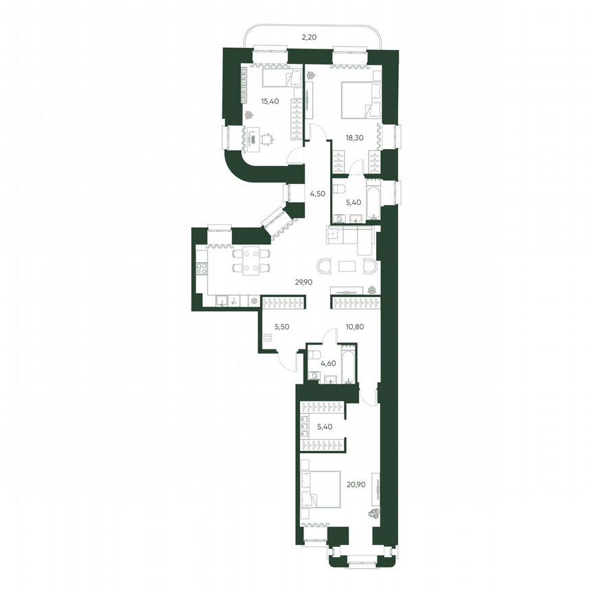 3-к. квартира, 122,9 м², 3/6 эт.