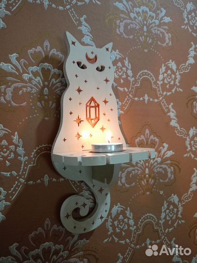 Полочка кошечка для свечей настенная