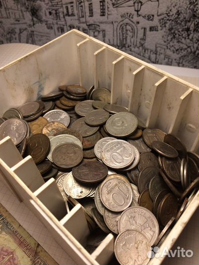 Монеты СССР и купюра 1 рубль