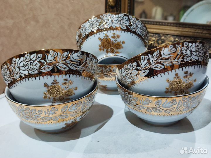 Пиалы золотая роза Чехия