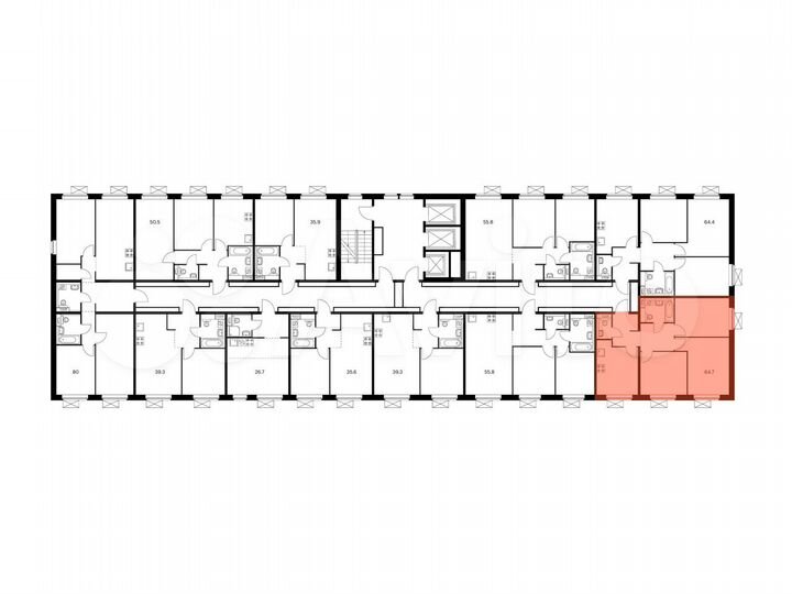 3-к. квартира, 64,1 м², 24/25 эт.