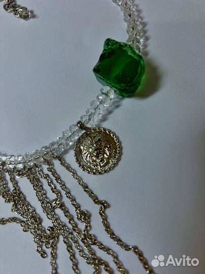 Колье хрусталь с зеленым кварцем